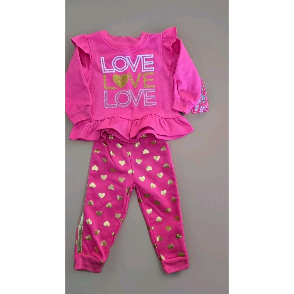 Real Love Pink Long sleeve and Pants with‎ Heart Spotted Size 12 months NWT
